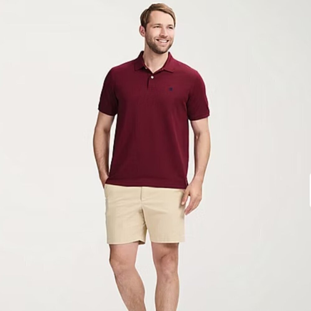 Izod Polo Golf Shirt Logo Short Sleeve Collar 2 Button Red Burgundy XL - Picture 3 of 16